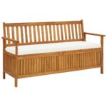 Storage Bench with Cushion 148cm Solid Acacia Wood