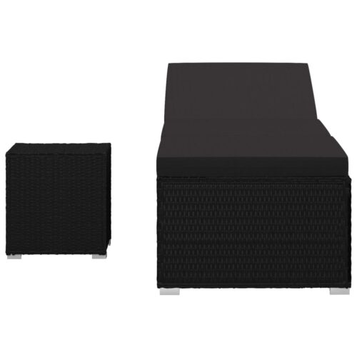 Sun Lounger with Cushion Tea Table Poly Rattan Black - Image 2