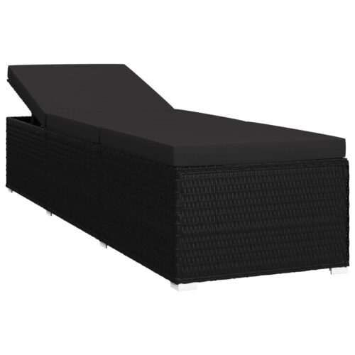 Sun Lounger with Cushion Tea Table Poly Rattan Black - Image 3