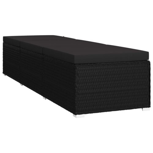 Sun Lounger with Cushion Tea Table Poly Rattan Black - Image 4