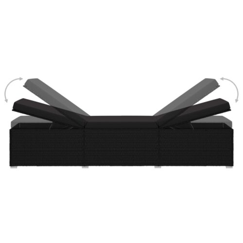 Sun Lounger with Cushion Tea Table Poly Rattan Black - Image 6