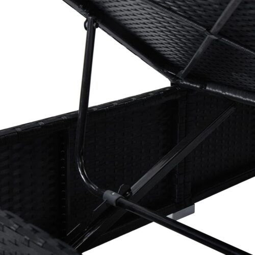 Sun Lounger with Cushion Tea Table Poly Rattan Black - Image 8