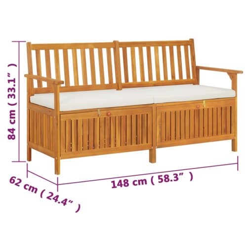Storage Bench with Cushion 148cm Solid Wood Acacia - Image 9