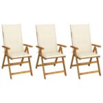 Folding Garden Chairs 3pcs with Cushions Solid Acacia Wood