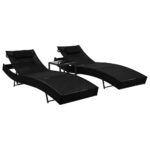 Sun Loungers 2pcs with Table Poly Rattan Textilene Black