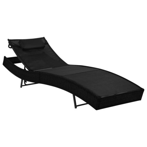 Sun Loungers 2pcs with Table Poly Rattan Textilene Black - Image 4