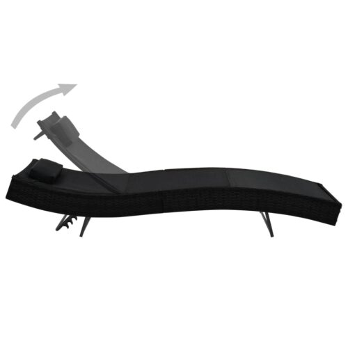 Sun Loungers 2pcs with Table Poly Rattan Textilene Black - Image 5