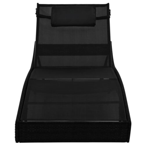 Sun Loungers 2pcs with Table Poly Rattan Textilene Black - Image 6