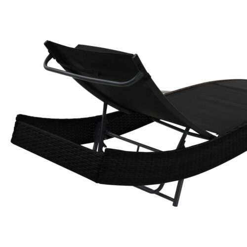 Sun Loungers 2pcs with Table Poly Rattan Textilene Black - Image 7