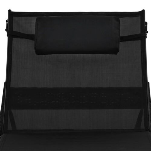 Sun Loungers 2pcs with Table Poly Rattan Textilene Black - Image 8