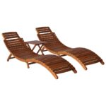 3-Piece Sun Lounger with Tea Table Solid Wood Acacia