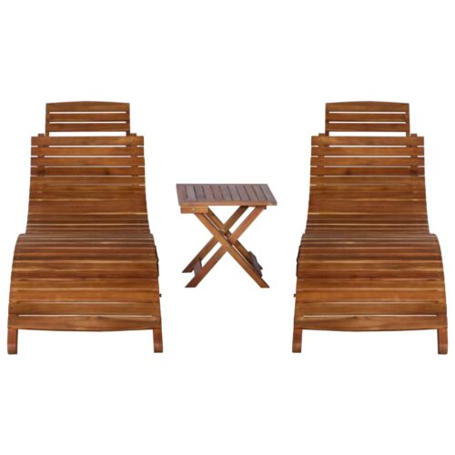 3-Piece Sun Lounger with Tea Table Solid Wood Acacia - Image 2