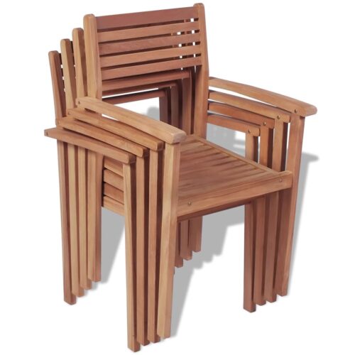 Stackable Garden Chairs 4pcs Solid Teak Wood - Image 2