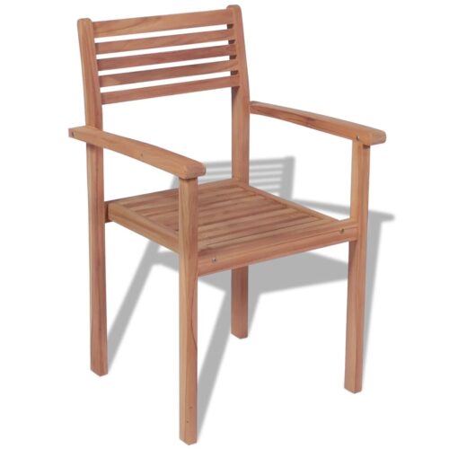 Stackable Garden Chairs 4pcs Solid Teak Wood - Image 3
