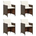 Garden Chairs with Cuhsions 4pcs Poly Rattan Brown