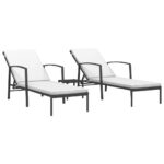 Sun Loungers 2pcs with Table Poly Rattan Black