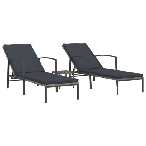 Sun Loungers 2pcs with Table Poly Rattan Grey