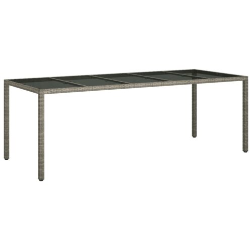 Garden Table Grey 250x100x75cm Tempered Glass Poly Rattan