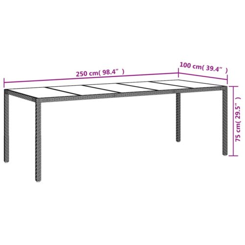 Garden Table Grey 250x100x75cm Tempered Glass Poly Rattan - Image 6