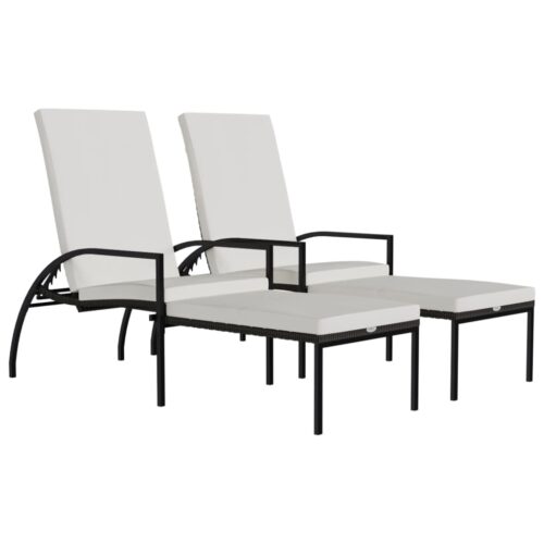 Sun Loungers 2pcs with Footrest PE Rattan Brown