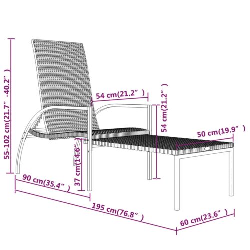 Sun Loungers 2pcs with Footrest PE Rattan Brown - Image 9