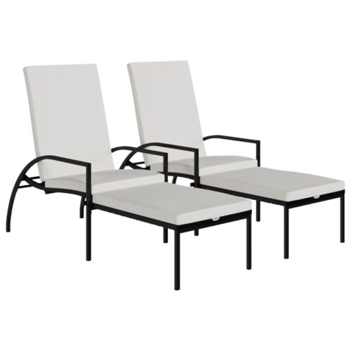 Sun Loungers 2pcs with Footrest PE Rattan Black