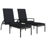 Sun Loungers 2pcs with Footrest PE Rattan Grey