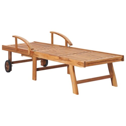 Sun Lounger with Black Cushion Solid Teak Wood - Image 4