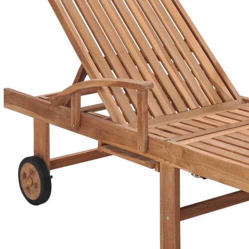 Sun Lounger with Black Cushion Solid Teak Wood - Image 8