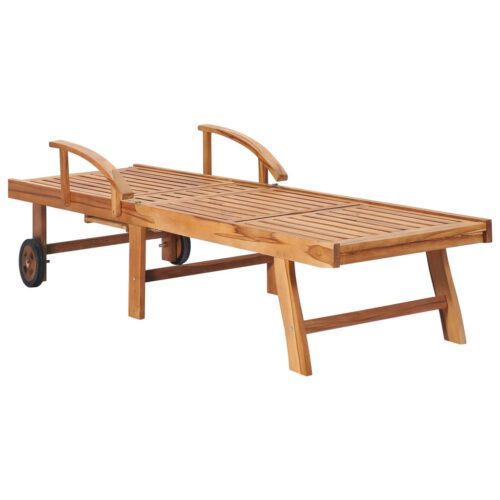 Sun Lounger with Cream Cushion Solid Teak Wood - Image 4