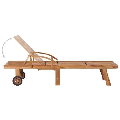 Sun Lounger with Cream Cushion Solid Teak Wood - Image 7