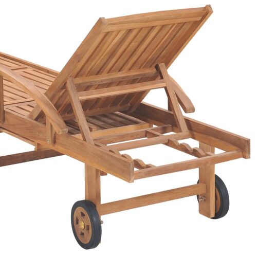 Sun Lounger with Cream Cushion Solid Teak Wood - Image 8