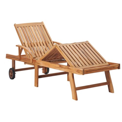 Sun Lounger with Anthracite Cushion Solid Teak Wood - Image 3