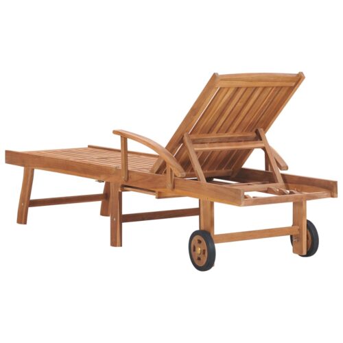Sun Lounger with Anthracite Cushion Solid Teak Wood - Image 4