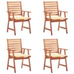 Outdoor Dining Chairs 4pcs with Cushions Solid Acacia Wood