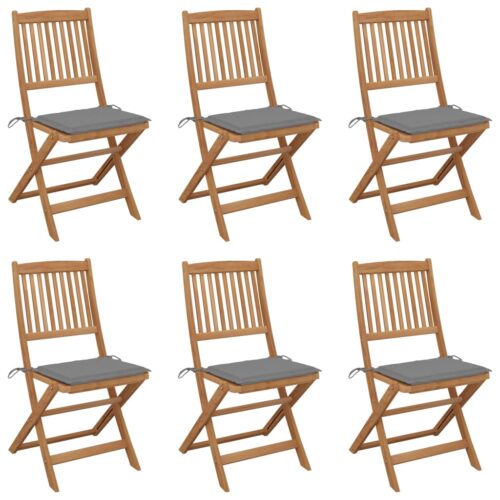 Folding Garden Chairs 6pcs with Cushions Solid Acacia Wood - Image 2