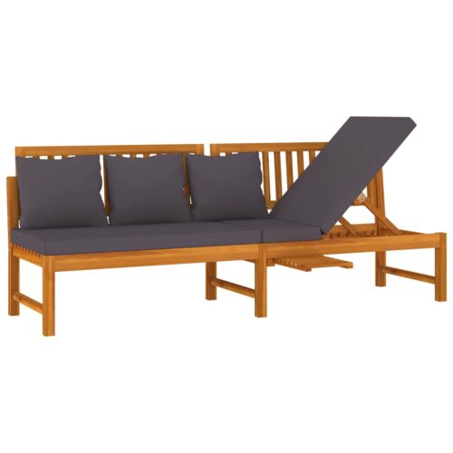 Day Bed with Grey Cushion 200x60x75cm Solid Wood Acacia