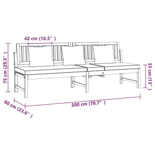 Day Bed with Grey Cushion 200x60x75cm Solid Wood Acacia - Image 8