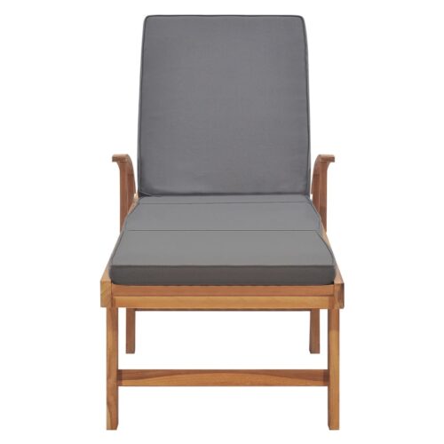 Sun Lounger with Cushion Solid Teak Wood Dark Grey - Image 4