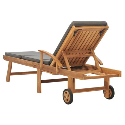 Sun Lounger with Cushion Solid Teak Wood Dark Grey - Image 5
