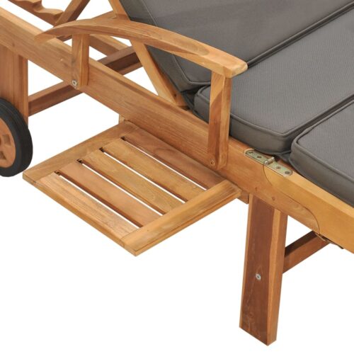 Sun Lounger with Cushion Solid Teak Wood Dark Grey - Image 7