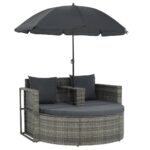 2 Seater Garden Sofa with Cushions Parasol Grey Poly Rattan