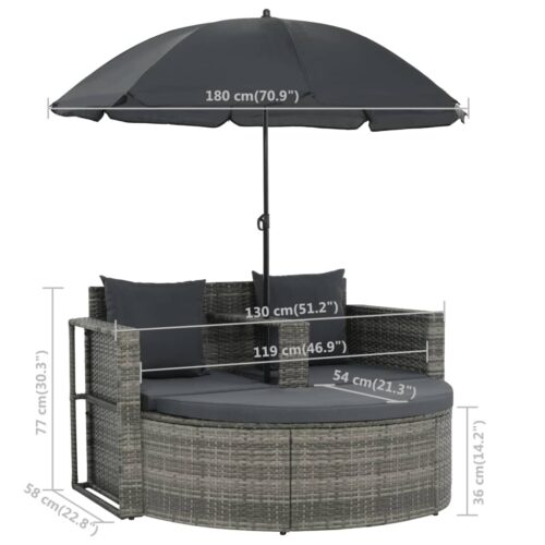2 Seater Garden Sofa with Cushions Parasol Grey Poly Rattan - Image 9