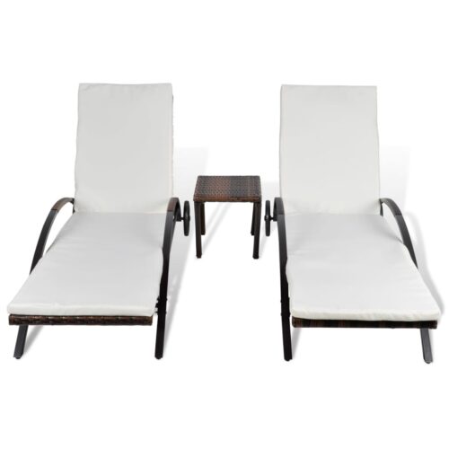 Sun Loungers with Table Poly Rattan Brown - Image 3