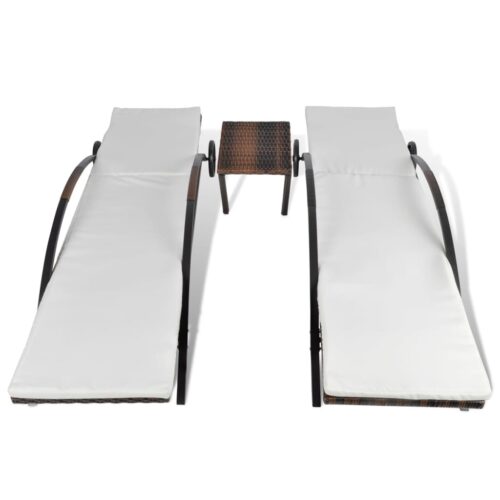 Sun Loungers with Table Poly Rattan Brown - Image 4