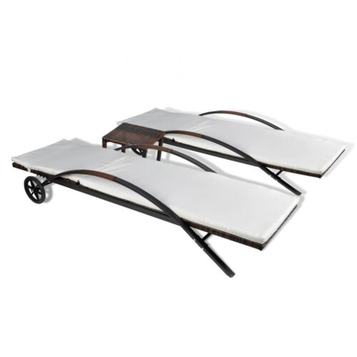 Sun Loungers with Table Poly Rattan Brown - Image 5