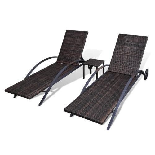 Sun Loungers with Table Poly Rattan Brown - Image 6