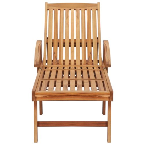 Sun Lounger with Table Cushion Solid Teak Wood - Image 4