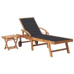 Sun Lounger with Table Cushion Solid Teak Wood