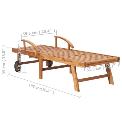 Sun Lounger with Table Cushion Solid Teak Wood - Image 11